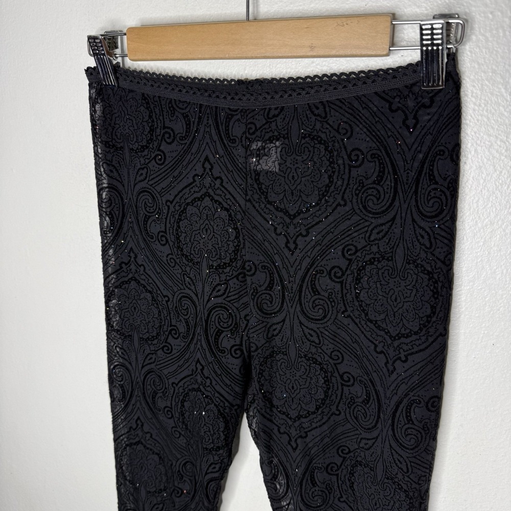 Vintage Sheer Sparkle Paisley Black Tights Gothic Whimsigoth Womens Medium